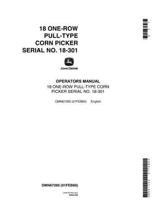 John Deere 18 One-Row Pull-Type Corn Picker Operator’s Manual Instant Download (PIN18-301) (Publication No.OMN67260)