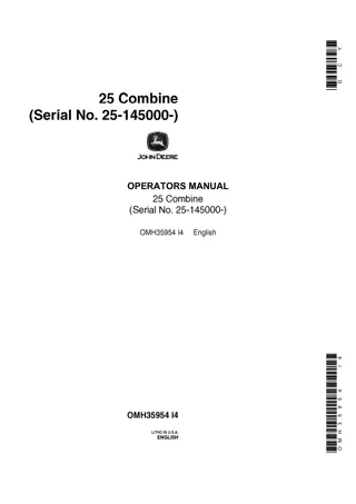 John Deere 25 Combine Operator’s Manual Instant Download (Pin.25-145000-) (Publication No.OMH35954)