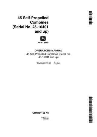 John Deere 45 Self-Propelled Combines Operator’s Manual Instant Download (PIN45-16401 and up) (Publication No.OMH451158)