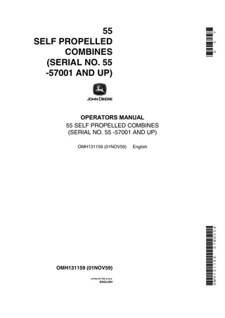 John Deere 55 Self Propelled Combine Operator’s Manual Instant Download (Pin.55-57001 and up) (Publication No.OMH131159)