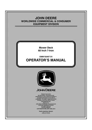 John Deere 60 Inch 7-Iron Mower Deck Operator’s Manual Instant Download (PIN010001-) (Publication No.OMM156467)