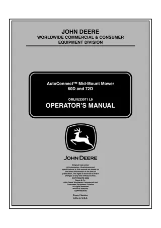 John Deere 60D and 72D AutoConnect™ Mid-Mount Mower Operator’s Manual Instant Download (PIN010001-) (Publication No.OMLVU23071)