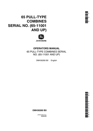 John Deere 65 Pull-Type Combines Operator’s Manual Instant Download (Pin.65-11001 and up) (Publication No.OMH30260)