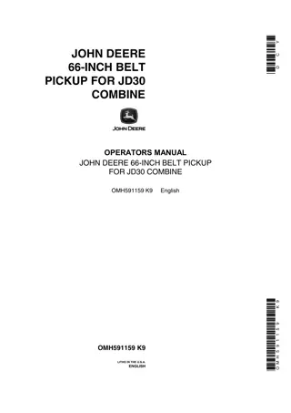 John Deere 66-Inch Belt Pickup for JD30 Combine Operator’s Manual Instant Download (Publication No.OMH591159)