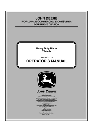 John Deere 72-Inch Heavy Duty Blade Operator’s Manual Instant Download (Publication No.OMM158122)