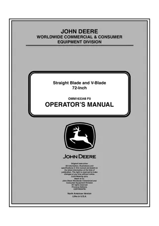 John Deere 72-Inch Straight Blade and V-Blade Operator’s Manual Instant Download (Publication No.OMM163348)