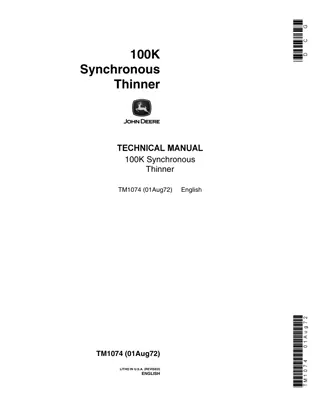 John Deere 100K Synchronous Thinner Service Repair Manual Instant Download (tm1074)
