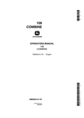 John Deere 106 Combine Operator’s Manual Instant Download (Publication No.OMH65141)