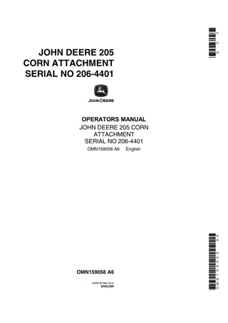 John Deere 205 Corn Attachment Operator’s Manual Instant Download (PIN206-4401) (Publication No.OMN159058)
