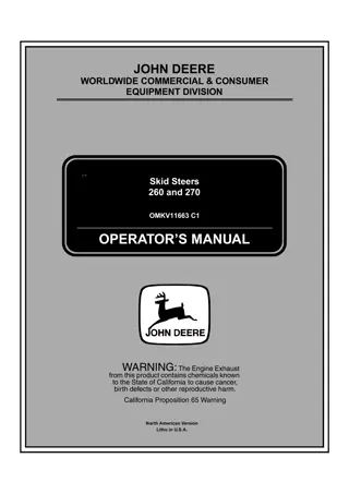 John Deere 260 Skid Steers Operator’s Manual Instant Download (PIN260160101-) (Publication No.OMKV11663)