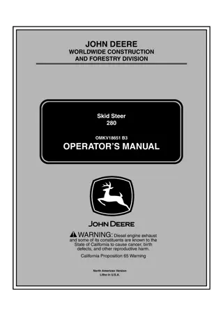 John Deere 280 Skid Steer Operator’s Manual Instant Download (PIN380001-) (Publication No.OMKV18651)