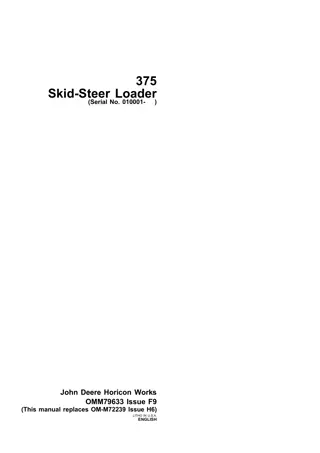 John Deere 375 Skid-Steer Loader Operator’s Manual Instant Download (PIN010001-) (Publication No.OMM79633)