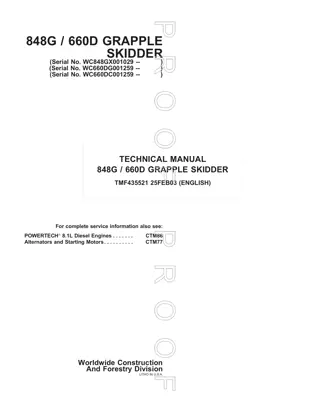 John Deere 660D Grapple Skidder Service Repair Manual Instant Download (tmf435521)