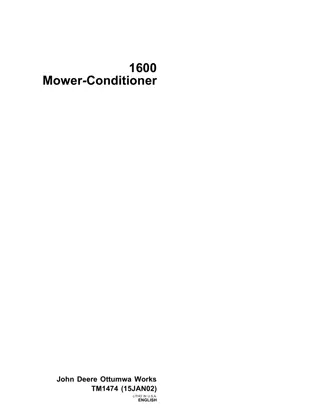 John Deere 1600 Mower Conditioner Service Repair Manual Instant Download (tm1474)