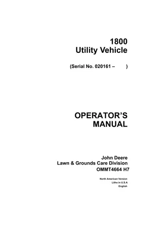 John Deere 1800 Utility Vehicle Operator’s Manual Instant Download ( PIN020161-) (Publication No.OMMT4664)