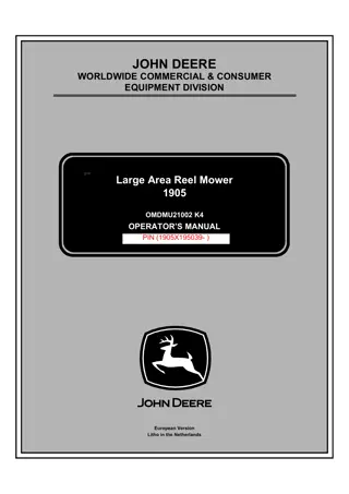 John Deere 1905 Large Area Reel Mower Operator’s Manual Instant Download (PIN1905×195039-) (Publication No.OMDMU21002)