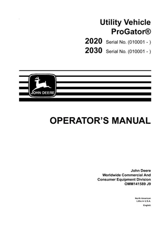 John Deere 2020 PROGATOR Utility Vehicle Operator’s Manual Instant Download (PIN010001-) (Publication No.OMM141589)