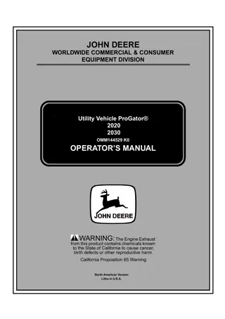 John Deere 2020 PROGATOR Utility Vehicle Operator’s Manual Instant Download (PIN020001-) (Publication No.OMM144529)