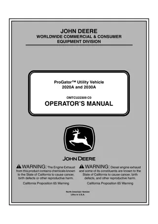 John Deere 2020A PROGATOR™ Utility Vehicle Operator’s Manual Instant Download ( PIN010000-) (Publication No.OMTCU22309)