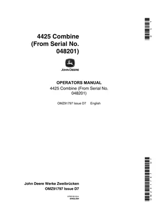 John Deere 4425 Combine Operator’s Manual Instant Download (Pin.048201) (Publication No.OMZ91797)