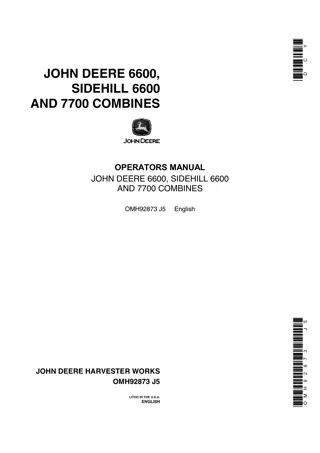 John Deere 6600 Combines Operator’s Manual Instant Download (Publication No.OMH92873)