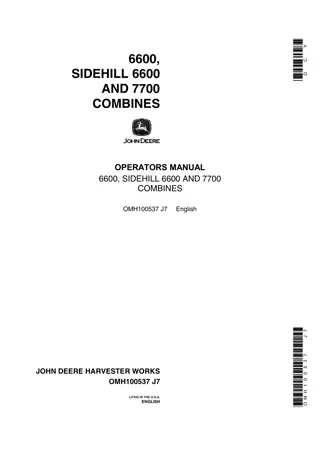 John Deere 6600 Combines Operator’s Manual Instant Download (Publication No.OMH100537)