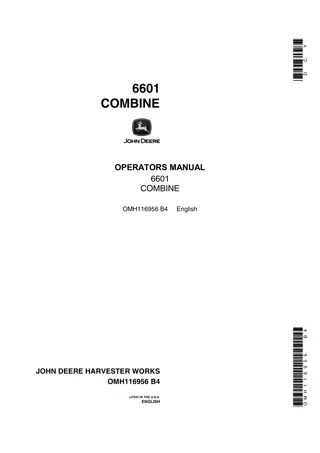 John Deere 6601 Combine Operator’s Manual Instant Download (Publication No.OMH116956)