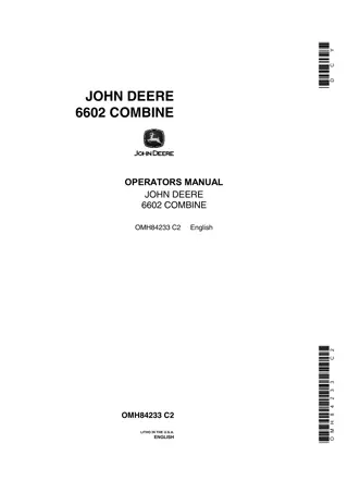 John Deere 6602 Combines Operator’s Manual Instant Download (Publication No.OMH84233)