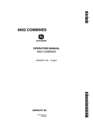 John Deere 6602 Combines Operator’s Manual Instant Download (Publication No.OMH85751)