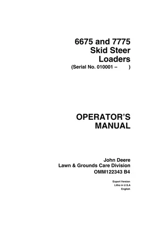 John Deere 6675 Skid-Steer Loaders Operator’s Manual Instant Download (PIN010001-) (Publication No.OMM122343)