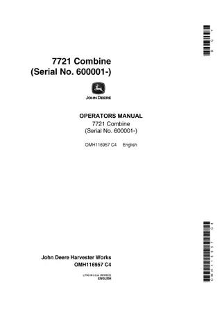 John Deere 7721 Combine Operator’s Manual Instant Download (Pin.600001-) (Publication No.OMH116957)