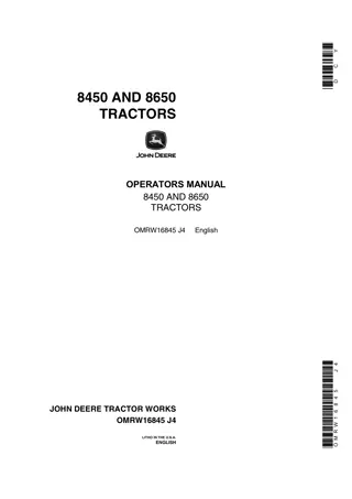 John Deere 8450 Tractors Operator’s Manual Instant Download (Publication No.OMRW16845)