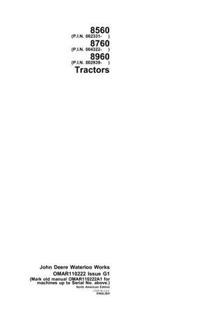 John Deere 8560 Tractors Operator’s Manual Instant Download (Pin.8560002331- ) (Publication No.OMAR110222)