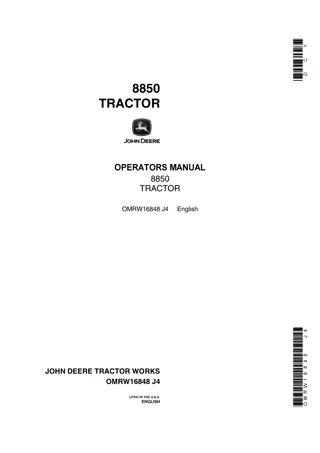 John Deere 8850 Tractor Operator’s Manual Instant Download (Publication No.OMRW16848)