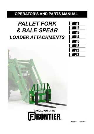 John Deere AB11 AB12 AB13 AB14 AB15 AB18 AP12 AP13 Pallet Fork & Bale Spear Loader Attachments Operator’s Manual Instant Download (Publication No.5MP76313)