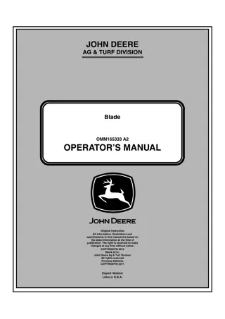 John Deere Blade for Gator™ Utility Vehicles Operator’s Manual Instant Download (Publication No.OMM165333)