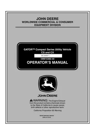 John Deere CS and CX GATOR™ Compact Series Utility Vehicle Operator’s Manual Instant Download (PIN040001-) (Publication No.OMM153882)