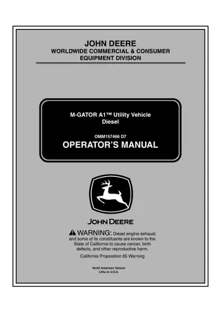 John Deere Diesel M-GATOR A1™ Utility Vehicle Operator’s Manual Instant Download (PIN010001-) (Publication No.OMM157466)