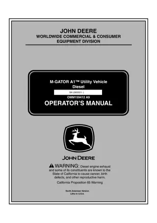 John Deere Diesel M-GATOR A1™ Utility Vehicle Operator’s Manual Instant Download (PIN060001-) (Publication No.OMM159412)