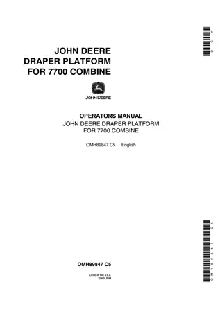 John Deere Draper Platform for 7700 Combine Operator’s Manual Instant Download (Publication No.OMH89847)