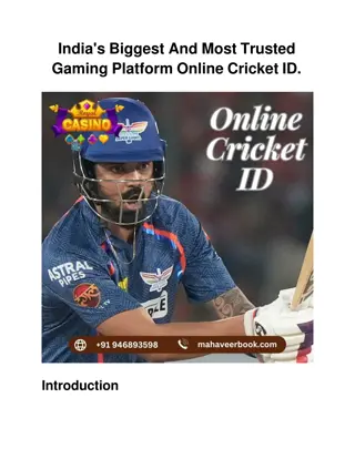 India's Biggest And Most Trusted Gaming Platform Online Cricket ID.