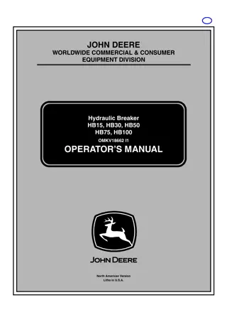 John Deere HB15 Hydraulic Breaker Operator’s Manual Instant Download (Publication No.OMKV18662)