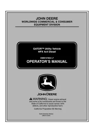 John Deere HPX 4×4 Diesel GATOR™ Utility Vehicle Operator’s Manual Instant Download (PIN060001-) (Publication No.OMM157852)