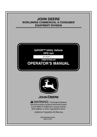 John Deere HPX 4×4 GATOR™ Utility Vehicle Operator’s Manual Instant Download (PIN060001-) (Publication No.OMM157849)