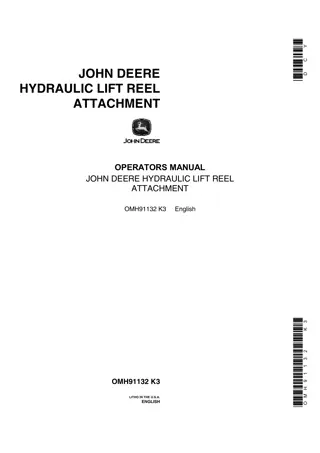 John Deere Hydraulic Lift Reel Attachment Operator’s Manual Instant Download (Publication No.OMH91132)