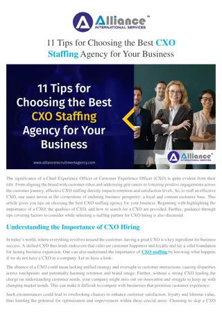 11 Tips for Choosing the Best CXO Staffing Agency for Your Business