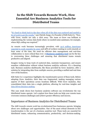 In the Shift Towards Remote Work, How Essential Are Business Analytics Tools for Distributed Teams