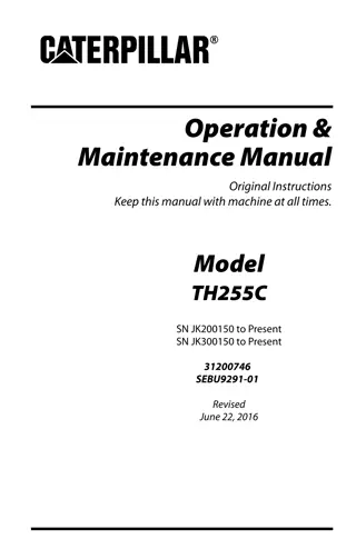 Caterpillar Cat TH255C Telehandler Operator Manual Instant Download