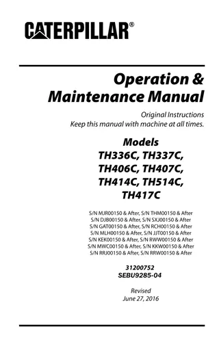 Caterpillar Cat TH336C Telehandler Operator and Maintenance manual Instant Download