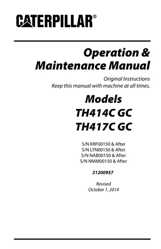 Caterpillar Cat TH414C GC Telehandler Operator Manual Instant Download